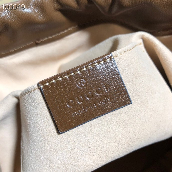 Brown Leather Horsebit 1955 Small Bucket Bag with Drawstring Closure