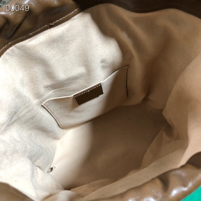 Brown Leather Horsebit 1955 Small Bucket Bag with Drawstring Closure