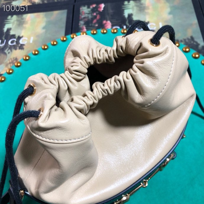 Gucci Two-Tone Leather Drawstring Bucket Bag with Gold Horsebit