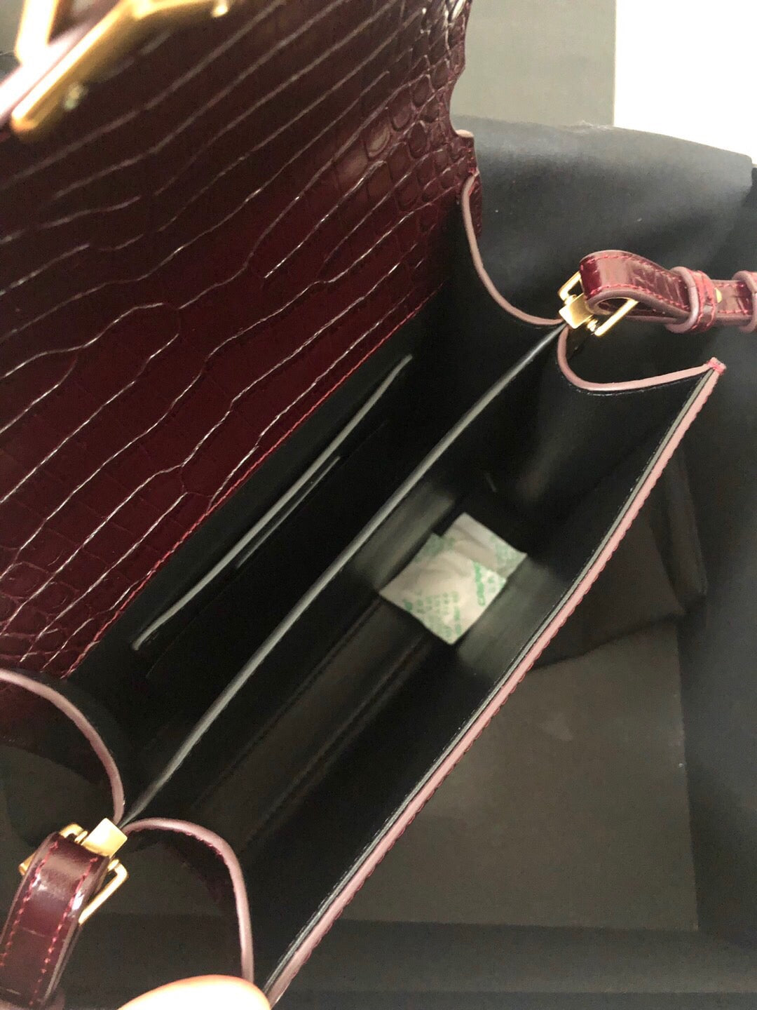 Saint Laurent Cassandra Mini Top Handle Bag - Burgundy Crocodile-Embossed Leather