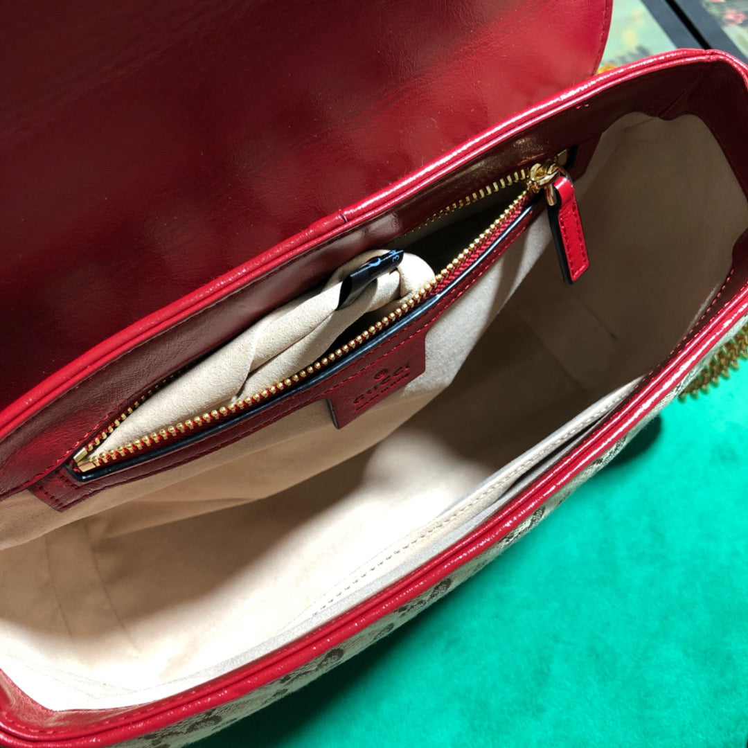 Gucci GG Marmont Small Top Handle Shoulder Bag - Quilted Canvas with Red Trim