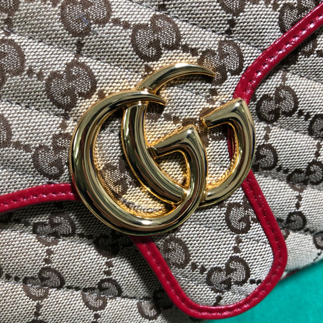 Gucci Classic Quilted Monogram Canvas Handbag with Red Leather Trim