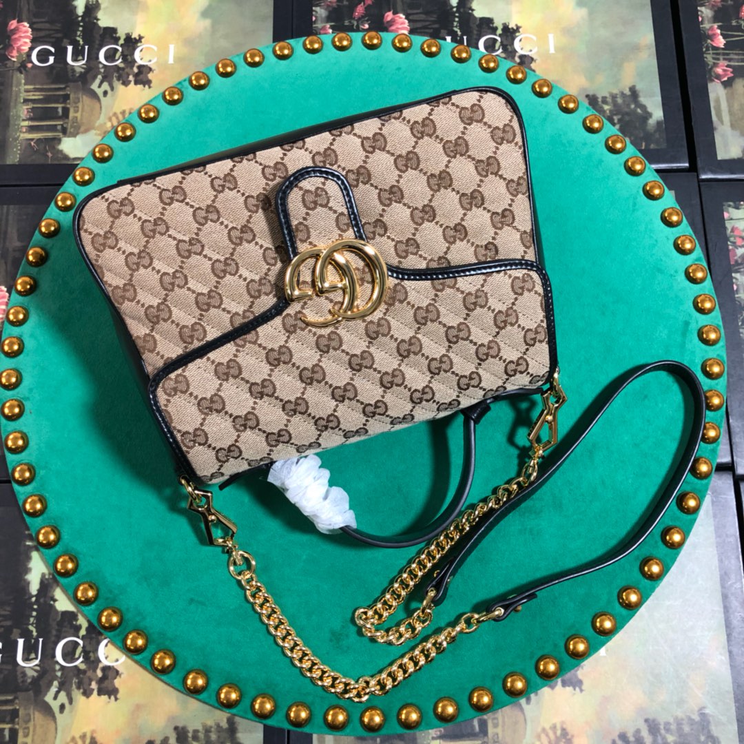 Gucci GG Marmont Small Top Handle Bag GG Supreme Canvas Beige/Ebony