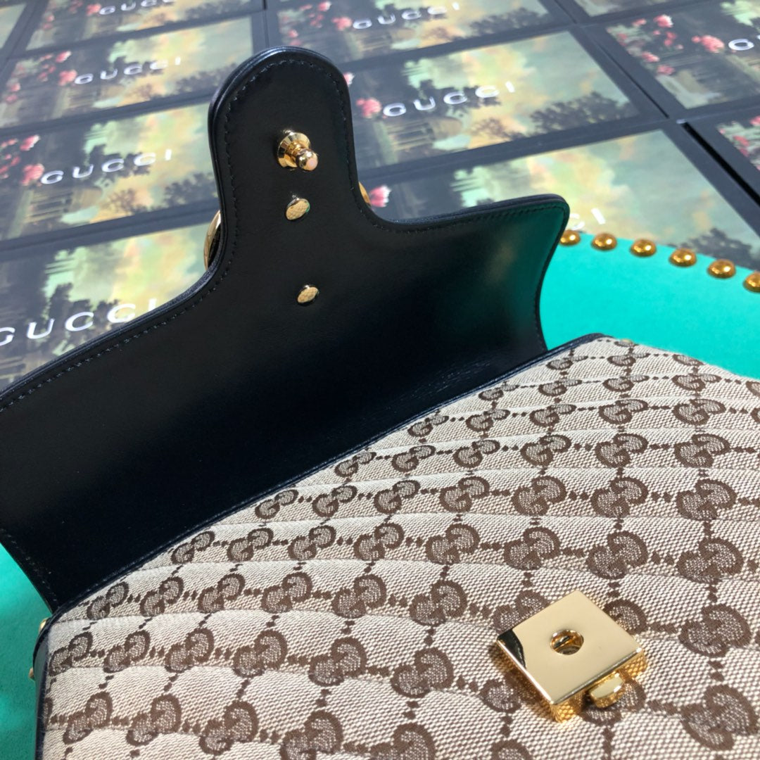 Gucci GG Marmont Small Top Handle Bag GG Supreme Canvas Beige/Ebony