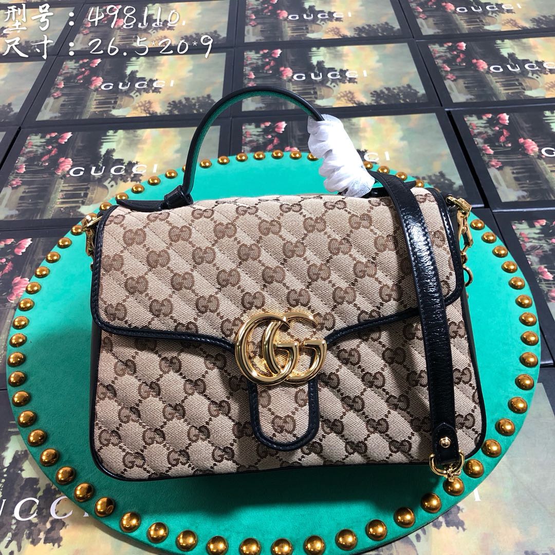 Gucci GG Marmont Small Top Handle Bag GG Supreme Canvas Beige/Ebony