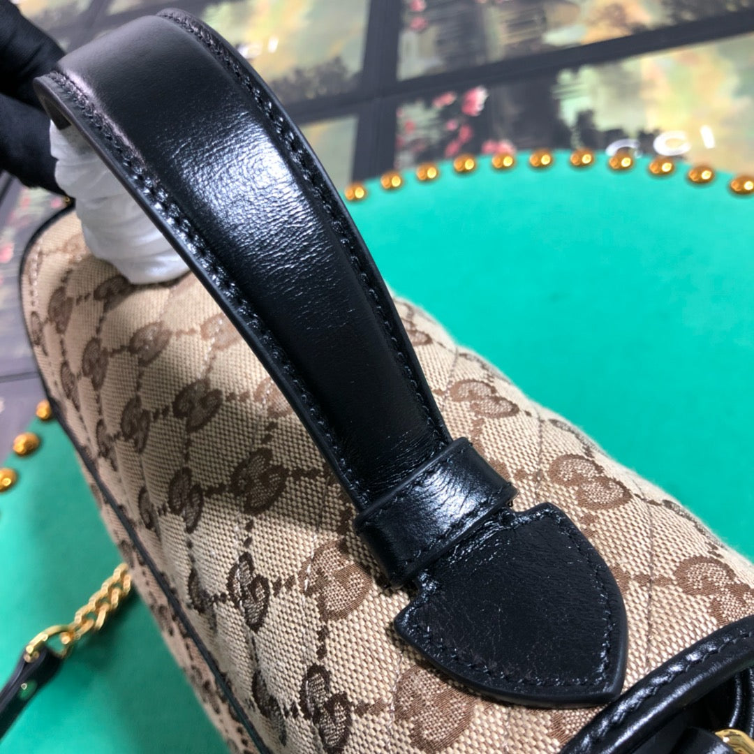 Gucci GG Marmont Small Top Handle Bag GG Supreme Canvas Beige/Ebony