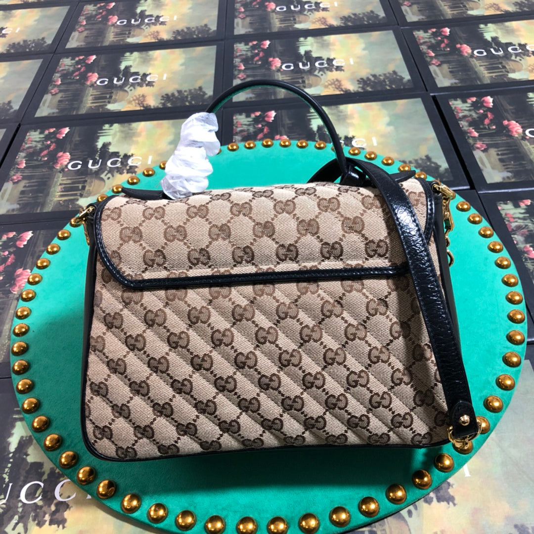 Gucci GG Marmont Small Top Handle Bag GG Supreme Canvas Beige/Ebony