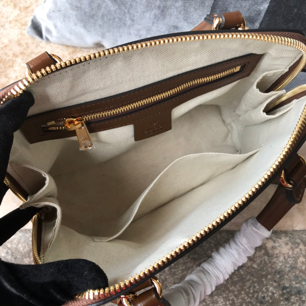 Gucci Horsebit 1955 GG Supreme Small Top Handle Bag - Brown Leather