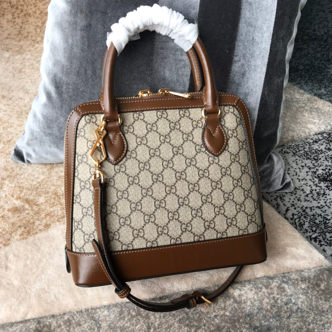 Gucci Horsebit 1955 GG Supreme Small Top Handle Bag - Brown Leather