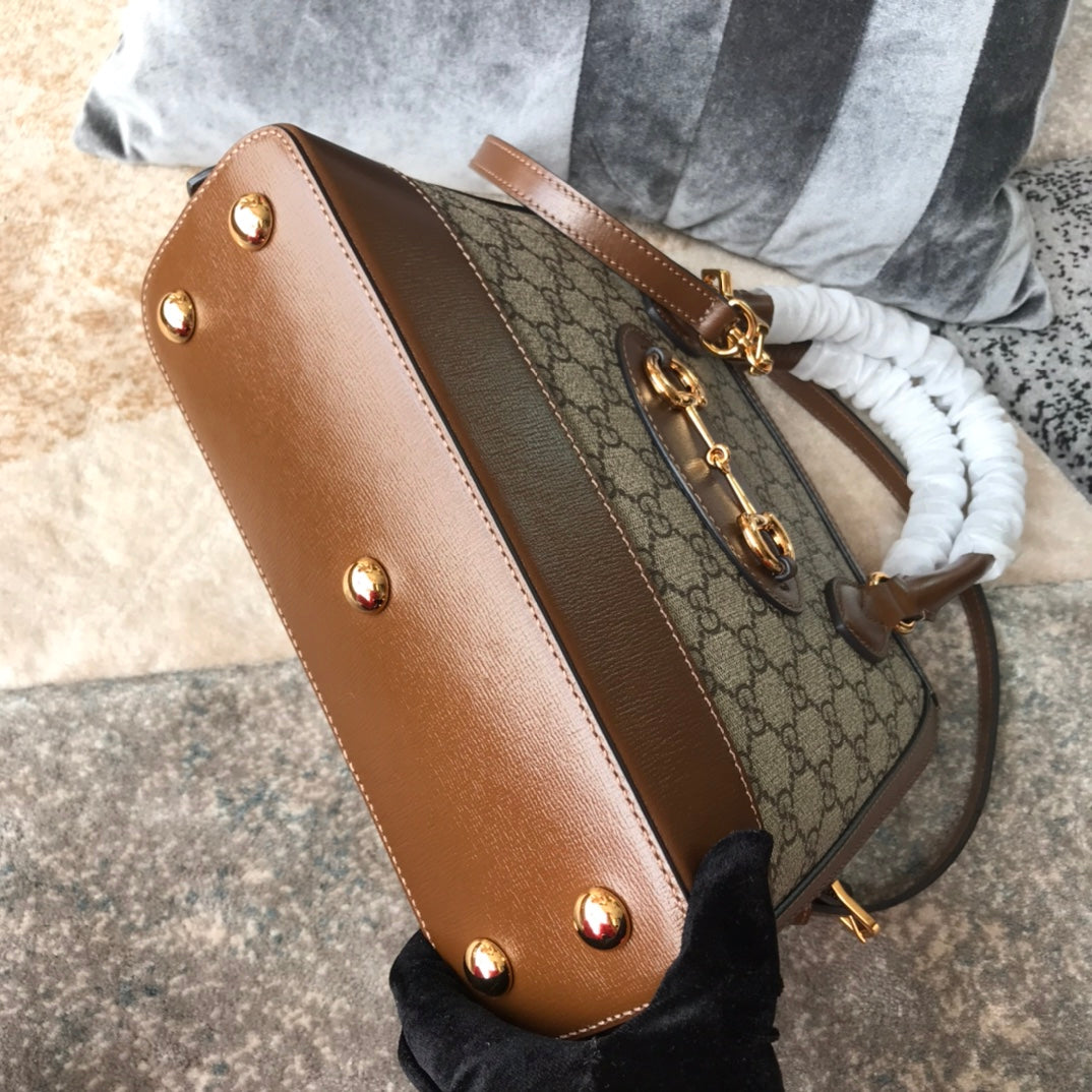 Gucci Horsebit 1955 GG Supreme Small Top Handle Bag - Brown Leather
