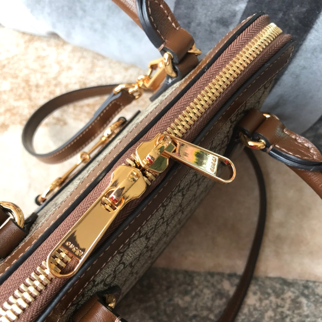 Gucci Vintage Monogram Canvas Top Handle Bag with Horsebit Detail