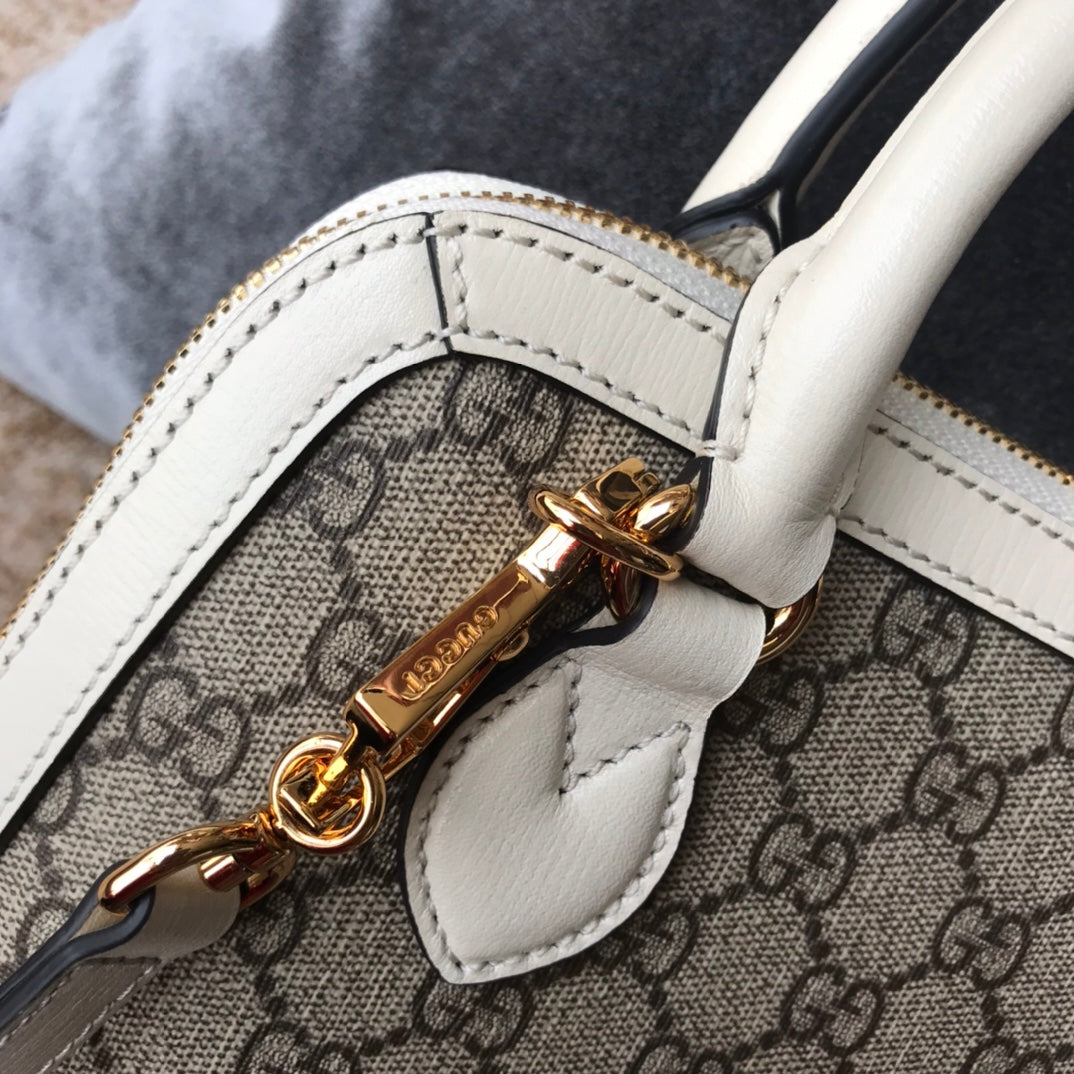 Gucci Horsebit 1955 Small Top Handle Bag - GG Supreme Canvas &amp; White Leather
