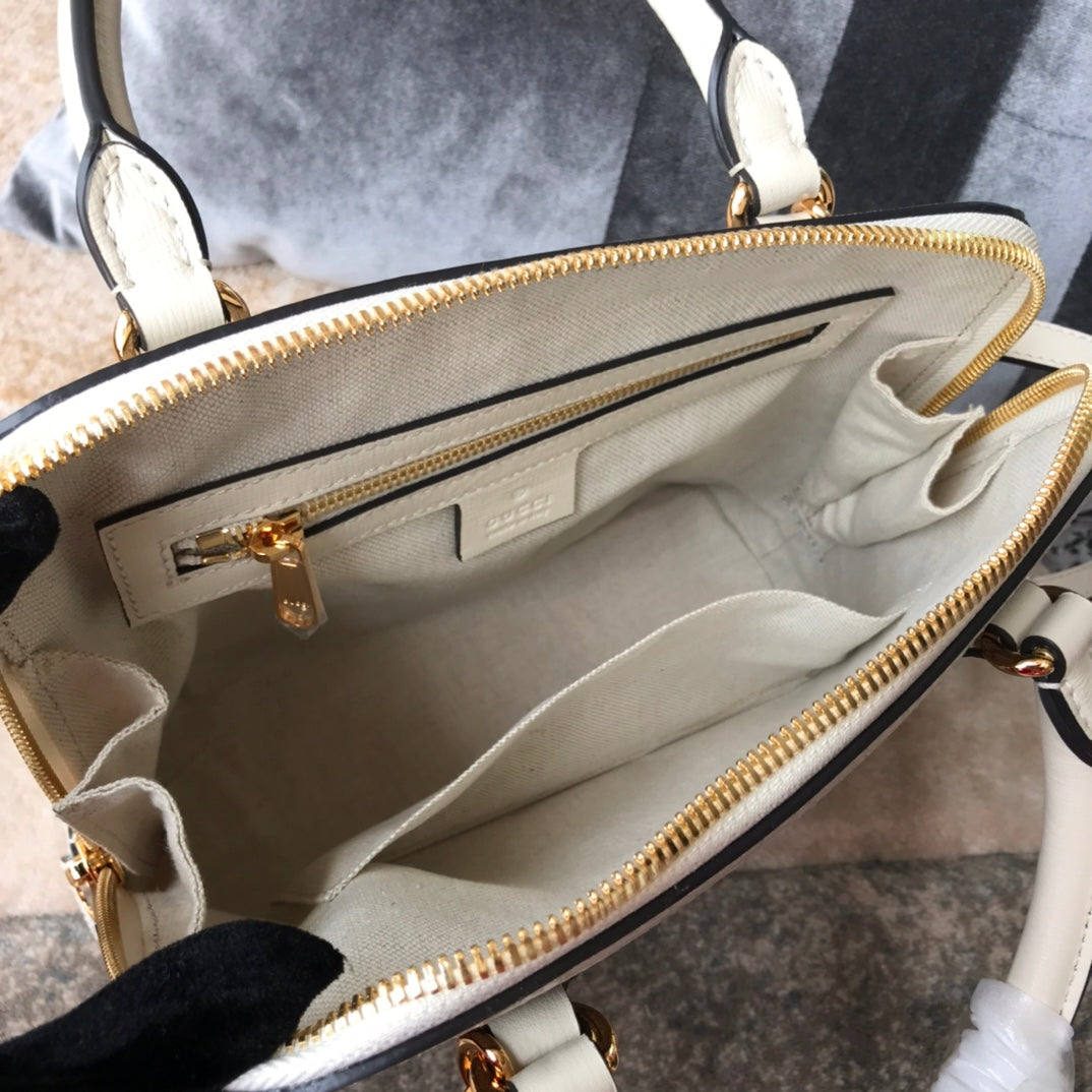 Gucci Horsebit 1955 Small Top Handle Bag - GG Supreme Canvas &amp; White Leather
