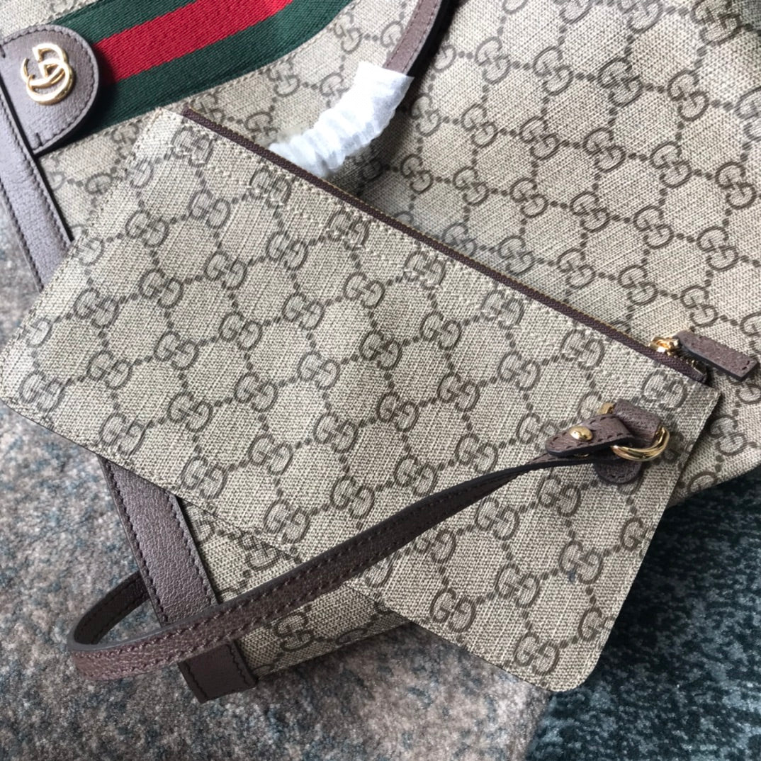 Gucci Ophidia GG Medium Tote Bag with Web Stripe - GG Supreme Canvas