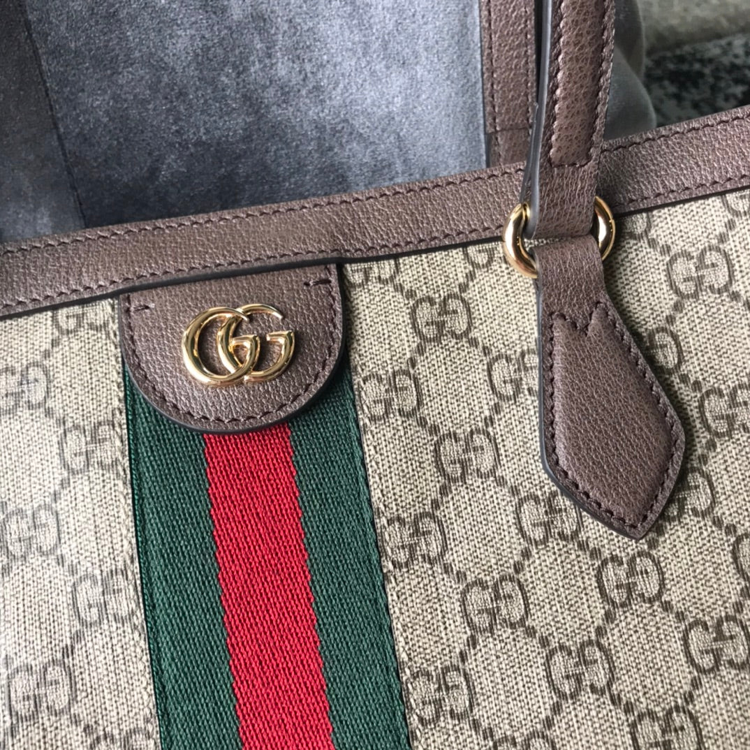 Gucci Ophidia GG Medium Tote Bag with Web Stripe - GG Supreme Canvas