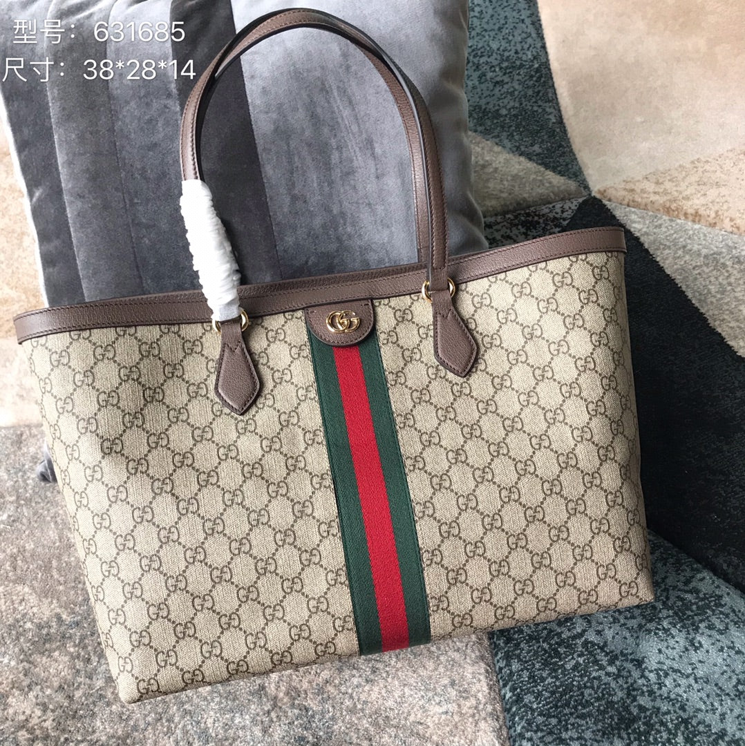 Gucci Ophidia GG Medium Tote Bag with Web Stripe - GG Supreme Canvas