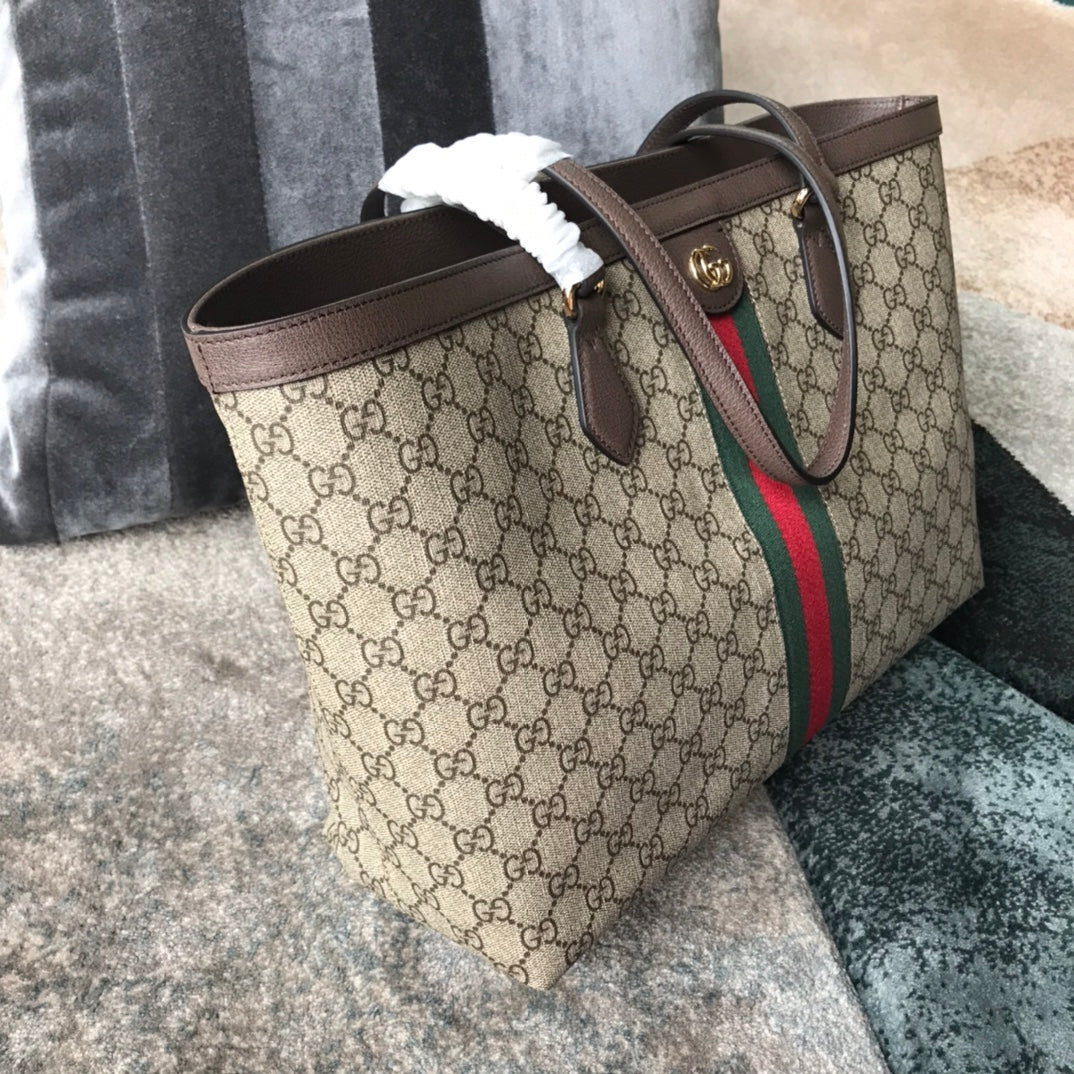 Gucci Ophidia GG Medium Tote Bag with Web Stripe - GG Supreme Canvas
