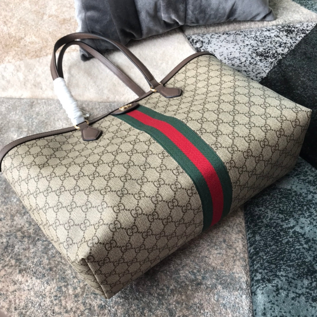 Gucci Ophidia GG Medium Tote Bag with Web Stripe - GG Supreme Canvas