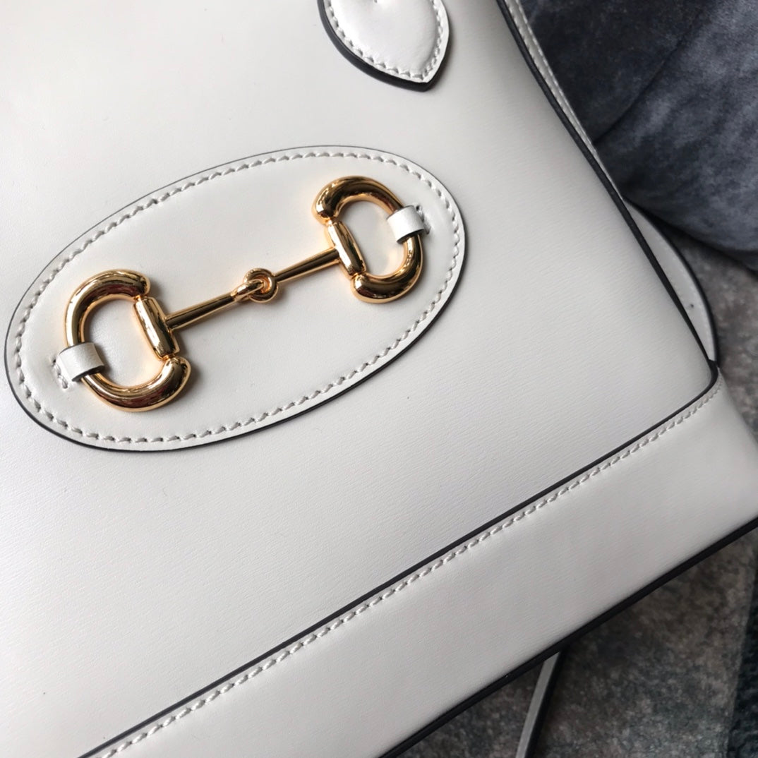 White Leather Horsebit 1955 Small Top Handle Bag - Designer Inspired Dome Satchel