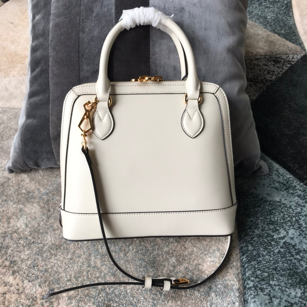 White Leather Horsebit 1955 Small Top Handle Bag - Designer Inspired Dome Satchel