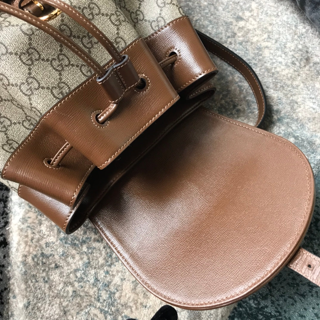 Gucci Horsebit 1955 GG Supreme Canvas Backpack - Brown Leather