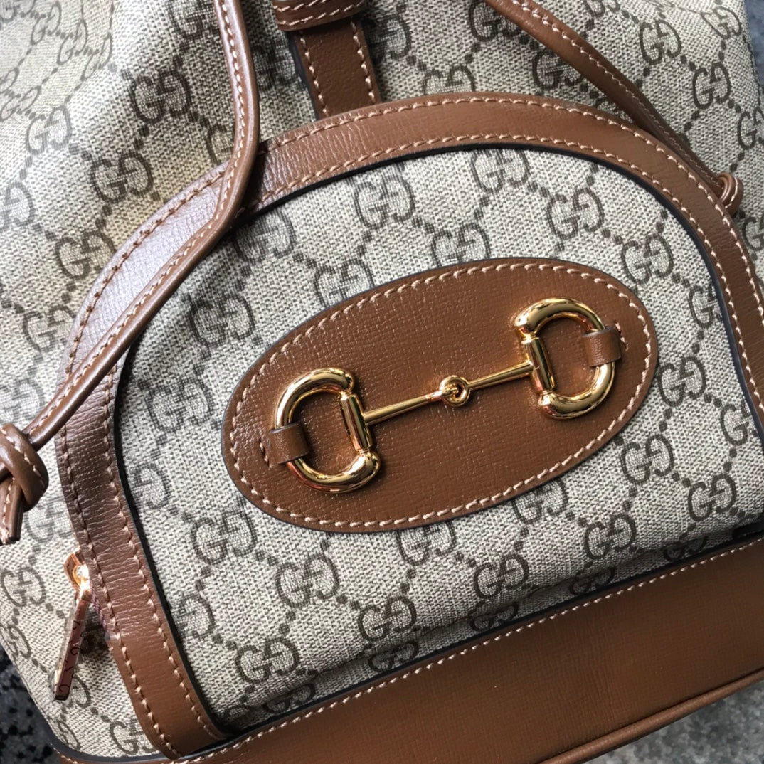 Gucci Vintage Monogram Canvas Backpack with Brown Leather Trim