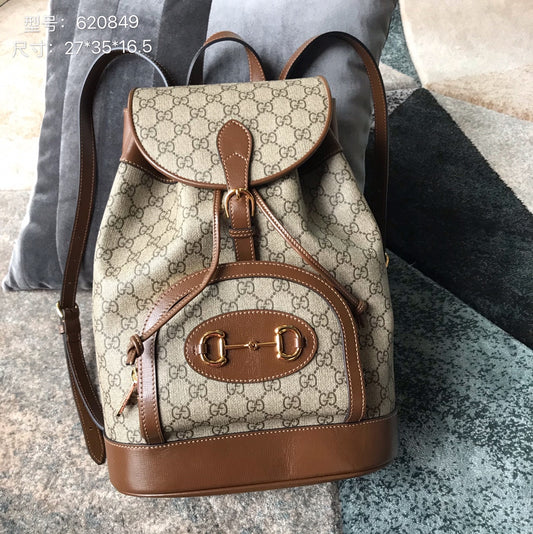 Gucci Horsebit 1955 GG Supreme Canvas Backpack - Brown Leather