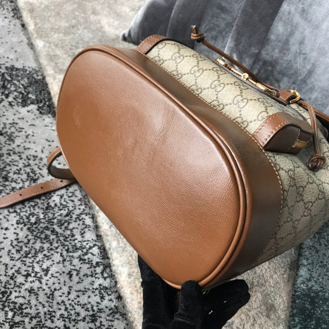 Gucci Vintage Monogram Canvas Backpack with Brown Leather Trim