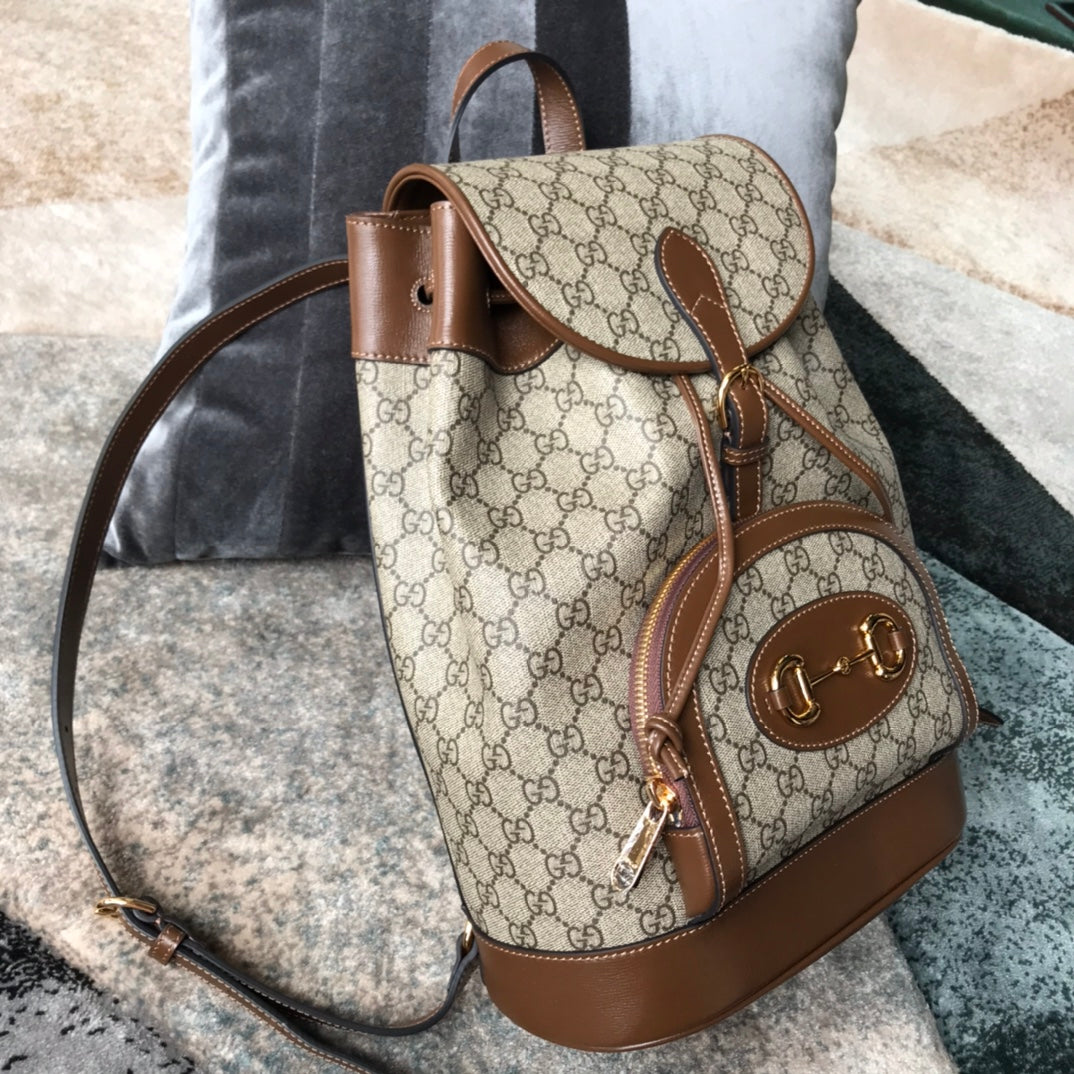 Gucci Horsebit 1955 GG Supreme Canvas Backpack - Brown Leather