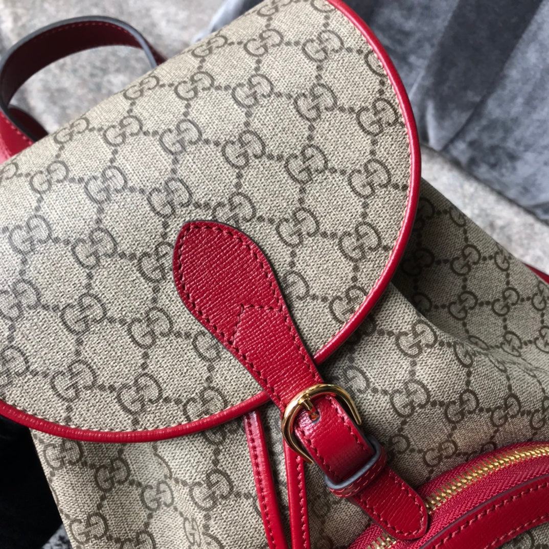 Gucci Horsebit 1955 Backpack GG Supreme Canvas with Red Leather Trim