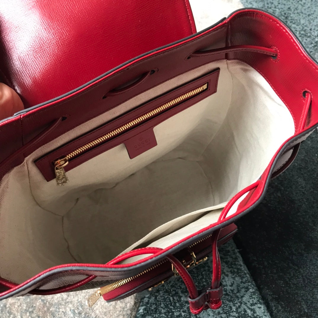 Gucci Horsebit 1955 Backpack GG Supreme Canvas with Red Leather Trim
