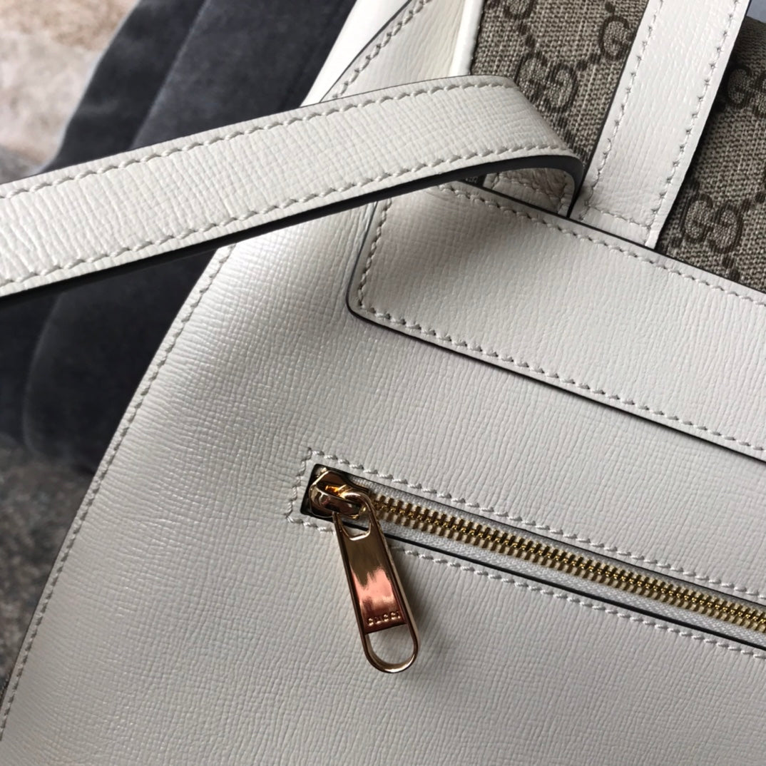 Gucci Horsebit 1955 GG Supreme Canvas Backpack with White Leather Trim