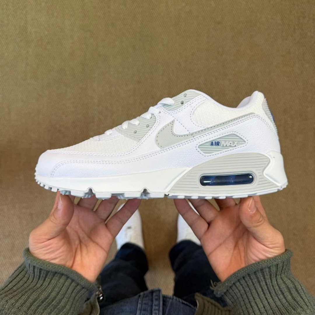 Nike Air Max 90 White Light Grey Blue Casual Sneakers Men Women Running Shoes Classic Retro Trainers Lifestyle Sport Footwear Comfortable Durable Nike Air Max 90 White Particle Grey Blue