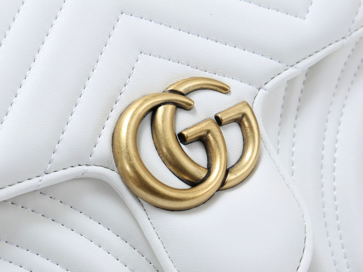 Gucci GG Marmont Small Matelassé Shoulder Bag - White Leather