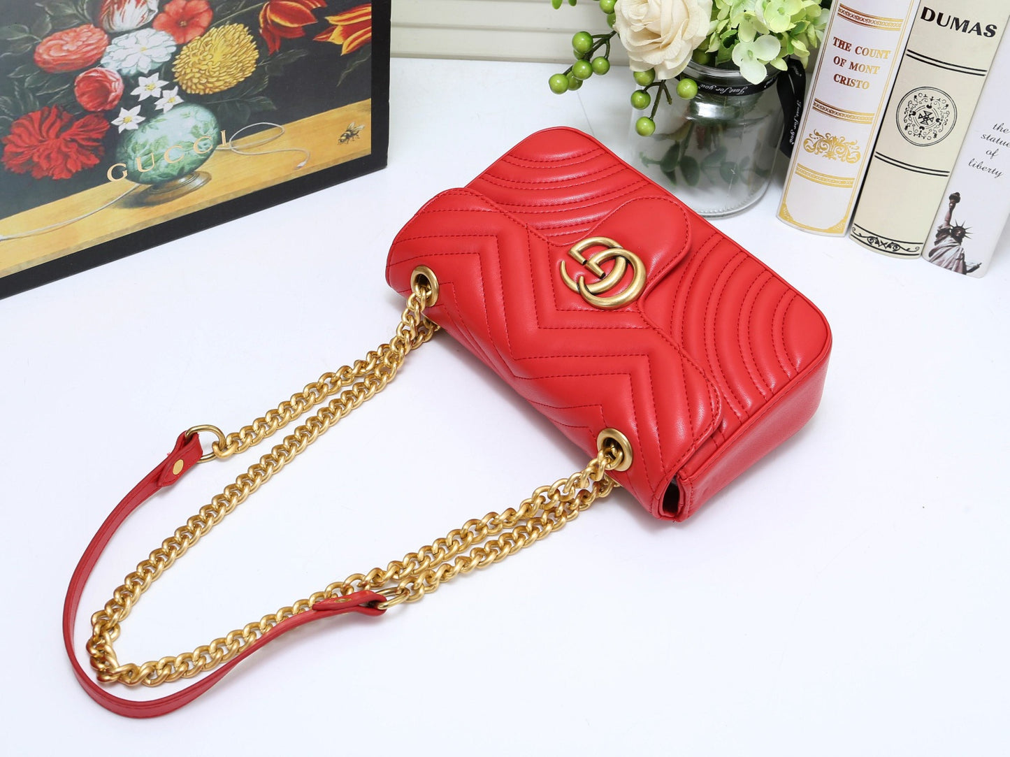 Gucci GG Marmont Small Matelassé Shoulder Bag - Red Leather