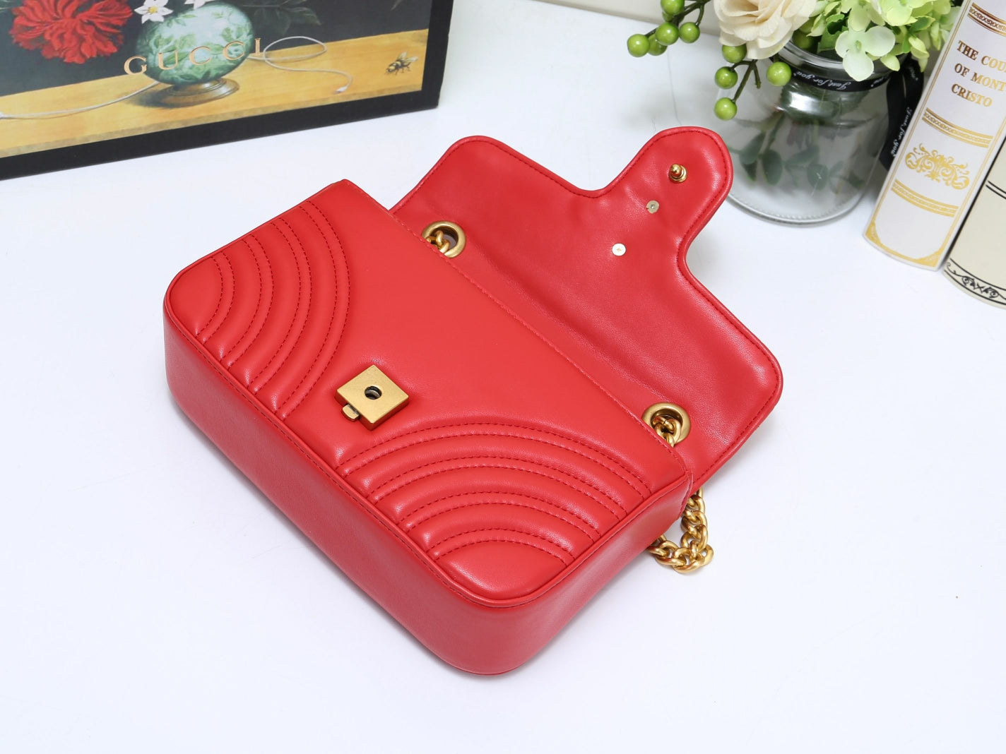 Gucci GG Marmont Small Matelassé Shoulder Bag - Red Leather
