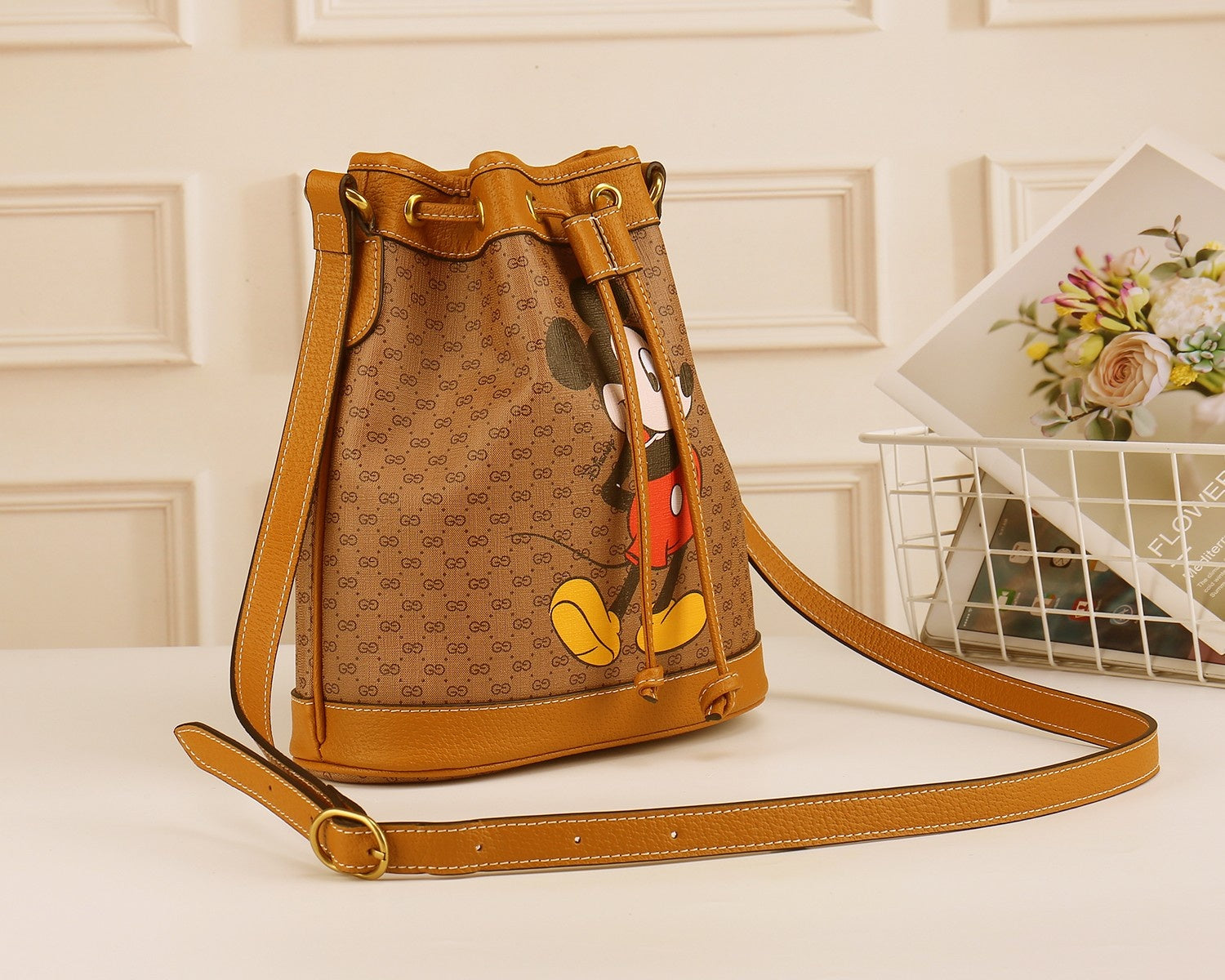 Disney x Gucci Mickey Mouse Monogram Canvas Bucket Bag - Brown