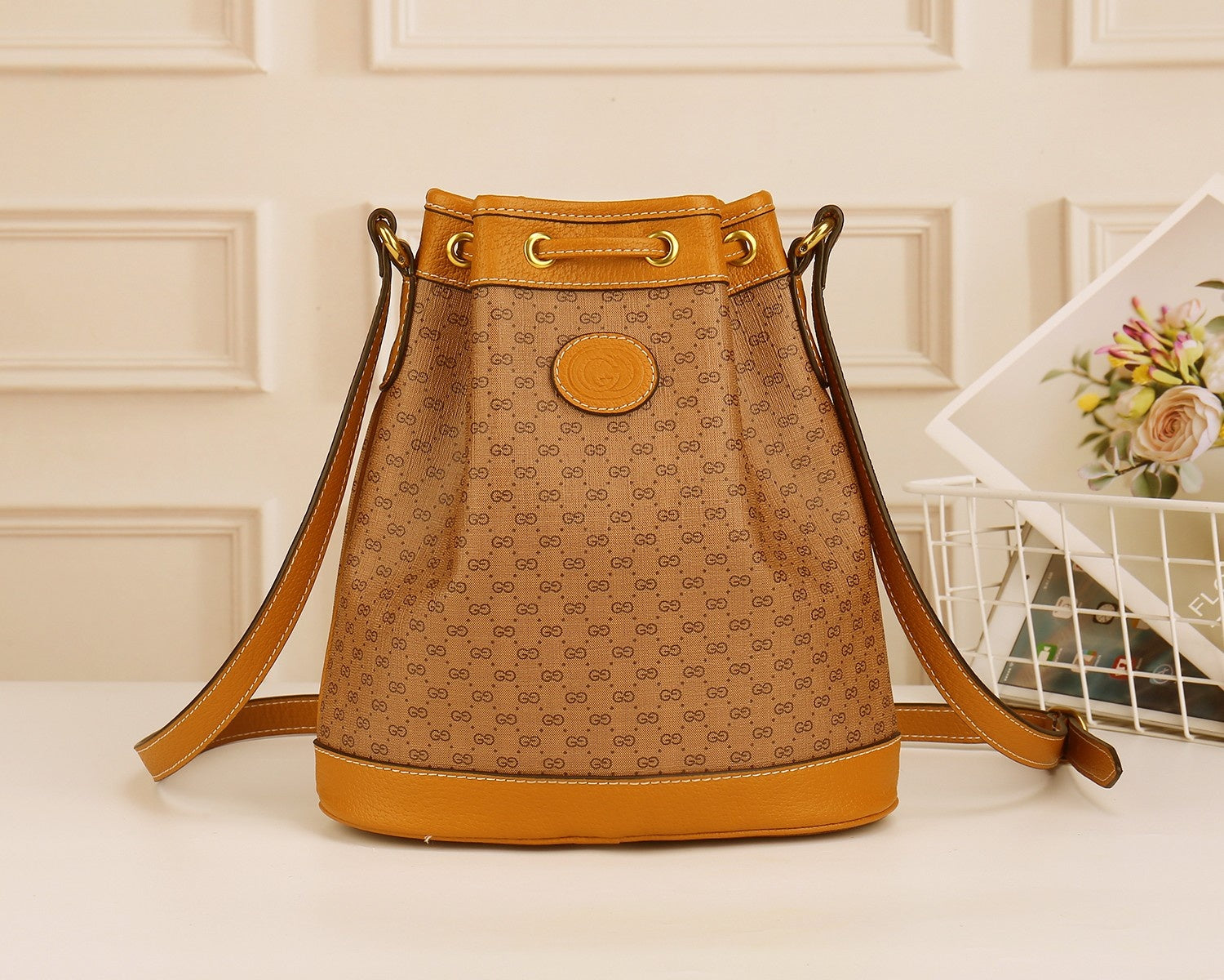 Disney x Gucci Mickey Mouse Monogram Canvas Bucket Bag - Brown