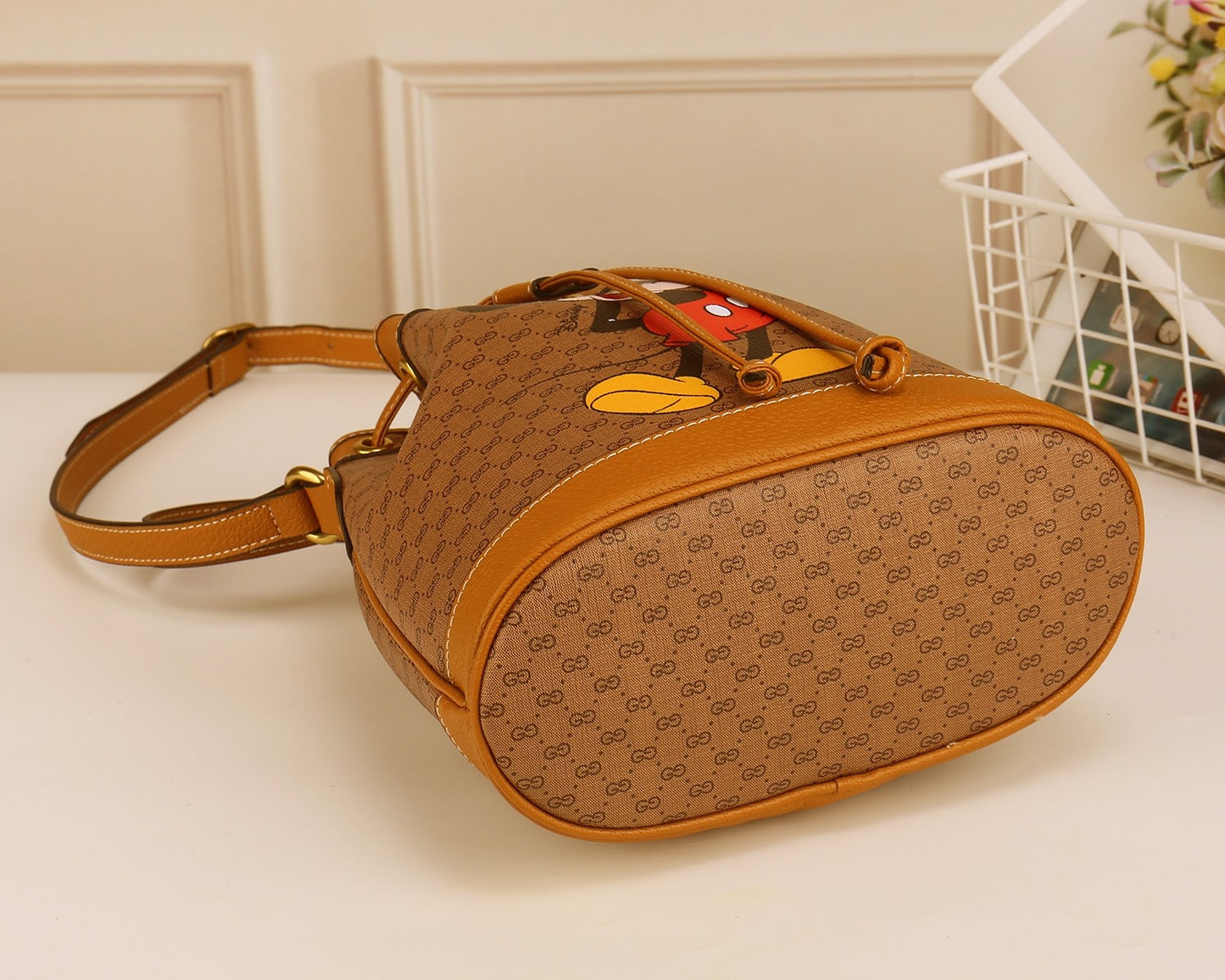 Disney x Gucci Mickey Mouse Monogram Canvas Bucket Bag - Brown