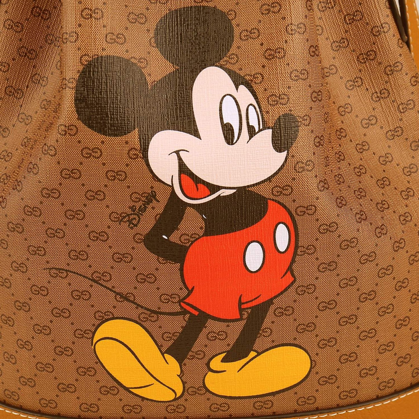 Gucci Vintage Cartoon Mouse Print Monogram Drawstring Shoulder Bucket Bag