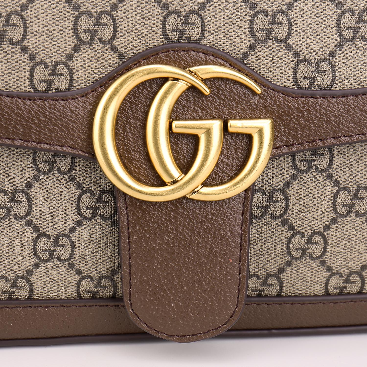 Gucci GG Marmont Small Shoulder Bag in GG Supreme Canvas with Brown Leather
