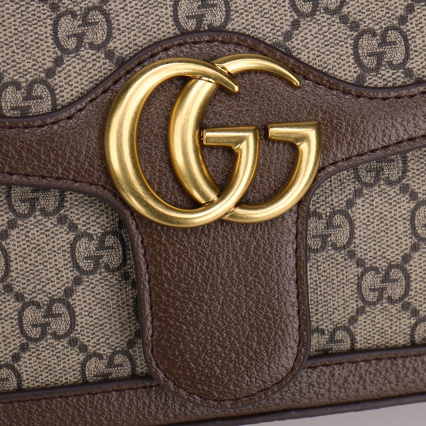 Gucci GG Marmont Small Shoulder Bag in Beige and Ebony GG Supreme Canvas