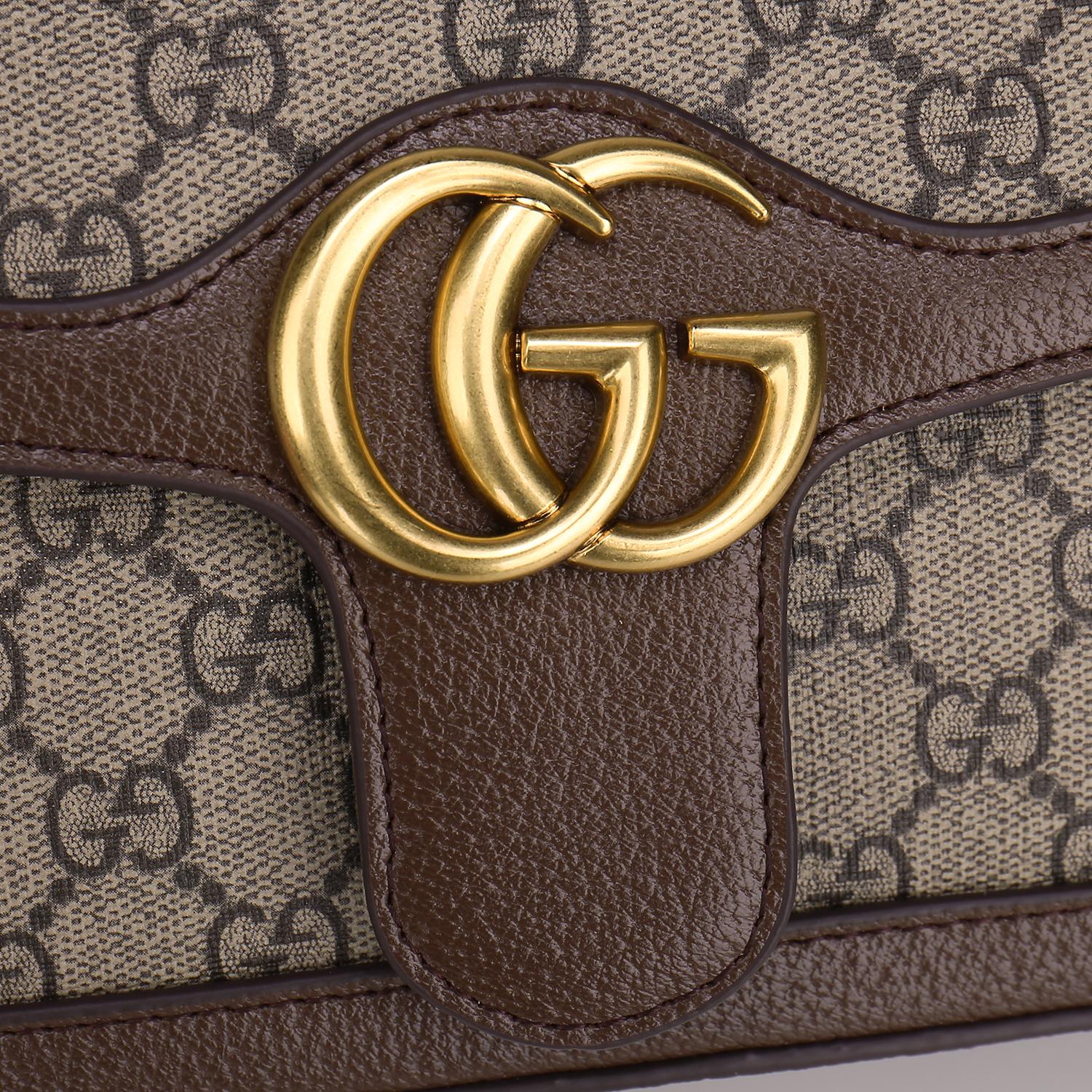 Gucci GG Marmont Small Shoulder Bag in Beige and Ebony GG Supreme Canvas