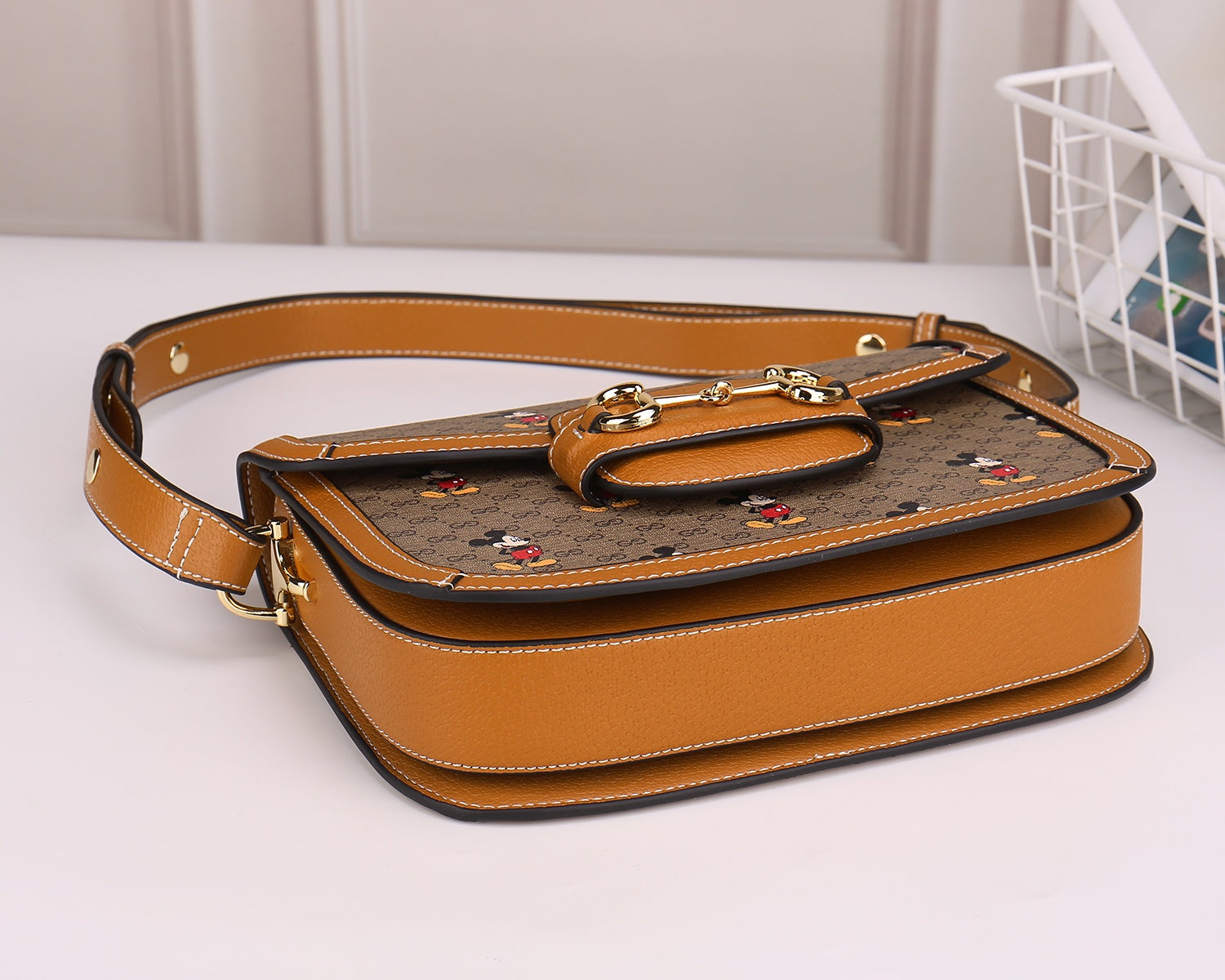 Gucci Vintage Cartoon Mouse Monogram Shoulder Bag with Horsebit Clasp