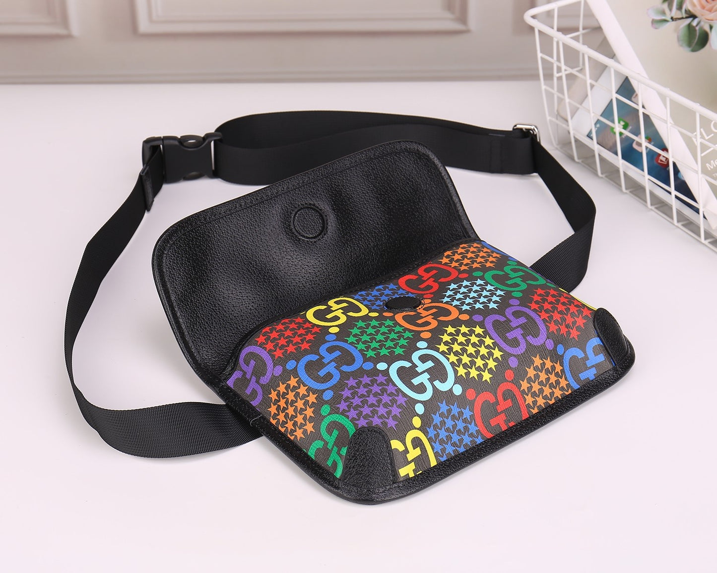 Gucci Rainbow Monogram Print Belt Bag Adjustable Waist Fanny Pack