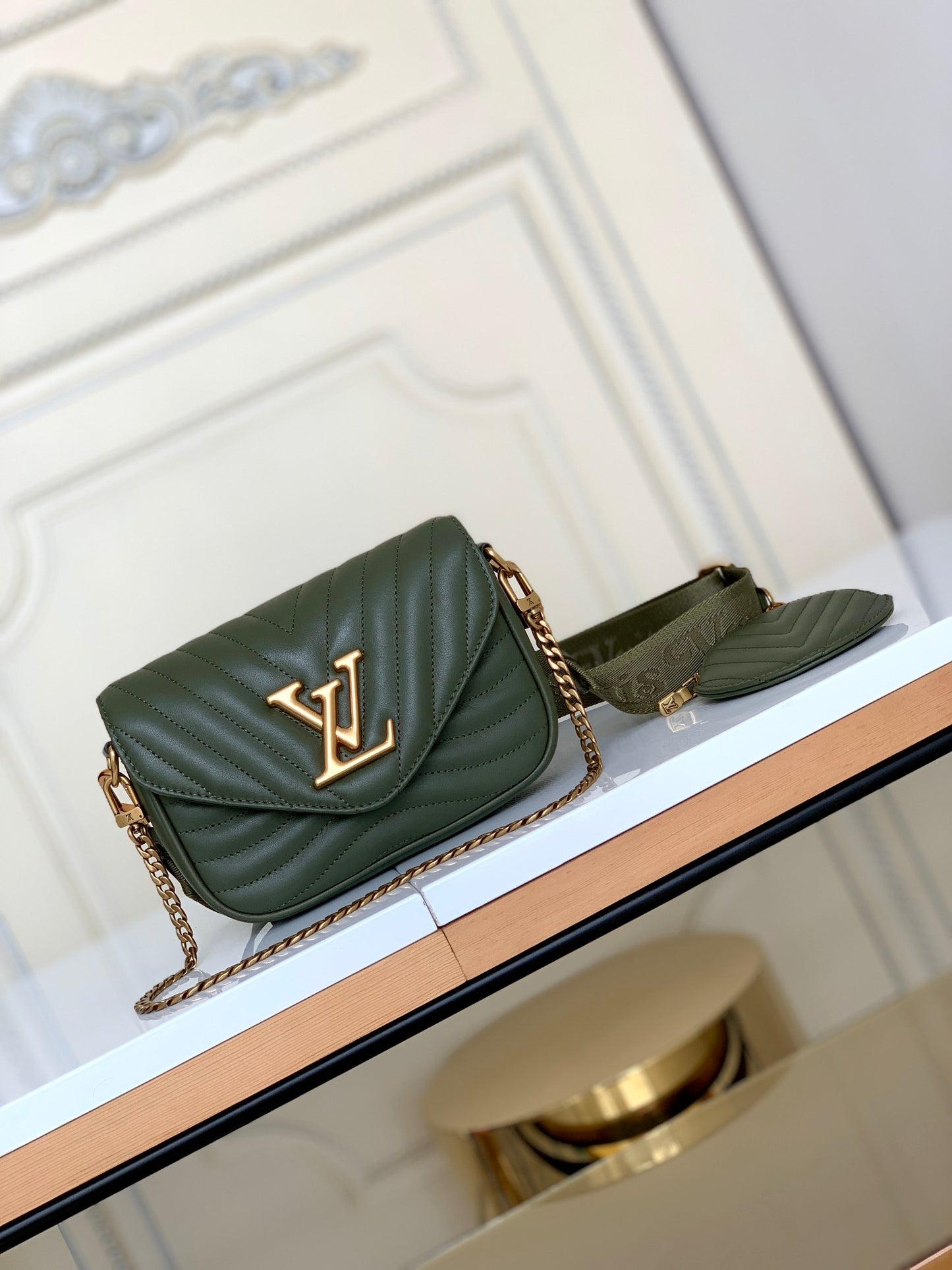 Louis Vuitton New Wave Multi-Pochette Khaki Green Quilted Leather Crossbody Bag