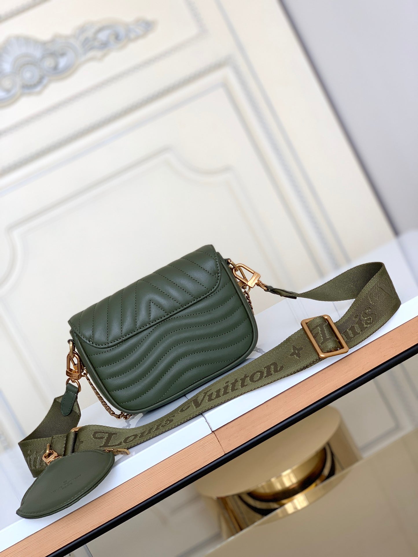 Louis Vuitton New Wave Multi-Pochette Khaki Green Quilted Leather Crossbody Bag