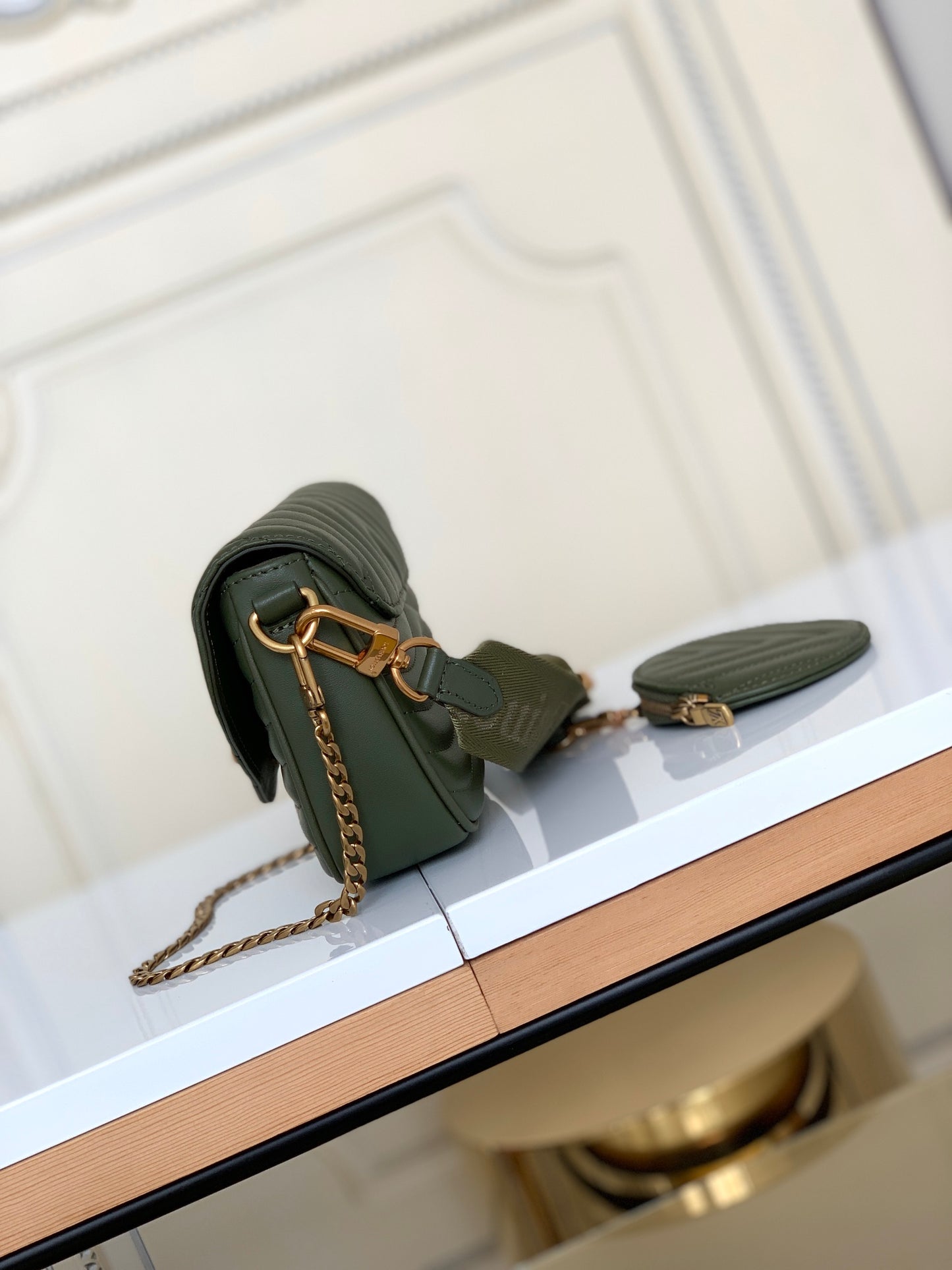 Louis Vuitton New Wave Multi-Pochette Khaki Green Quilted Leather Crossbody Bag