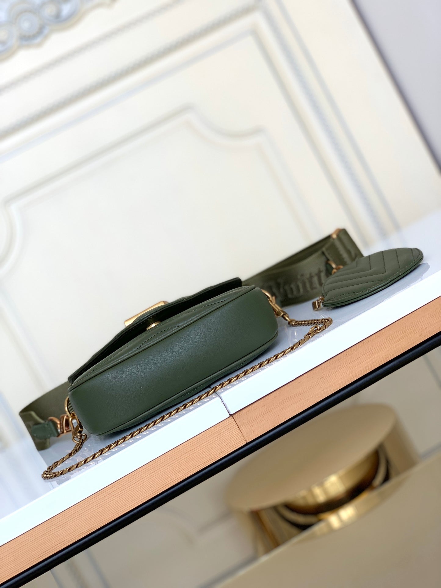 Louis Vuitton New Wave Multi-Pochette Khaki Green Quilted Leather Crossbody Bag