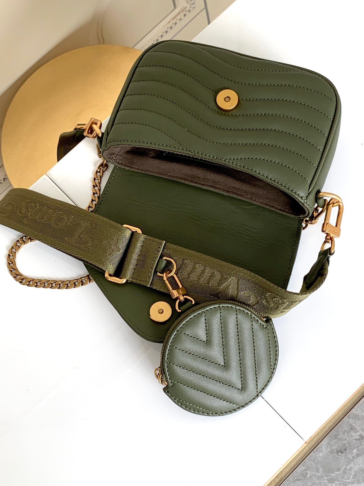Louis Vuitton New Wave Multi-Pochette Khaki Green Quilted Leather Crossbody Bag